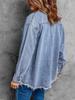 Women's Oversized Distressed Denim Jacket - Casual Long Sleeve Shirt for Spring 2025