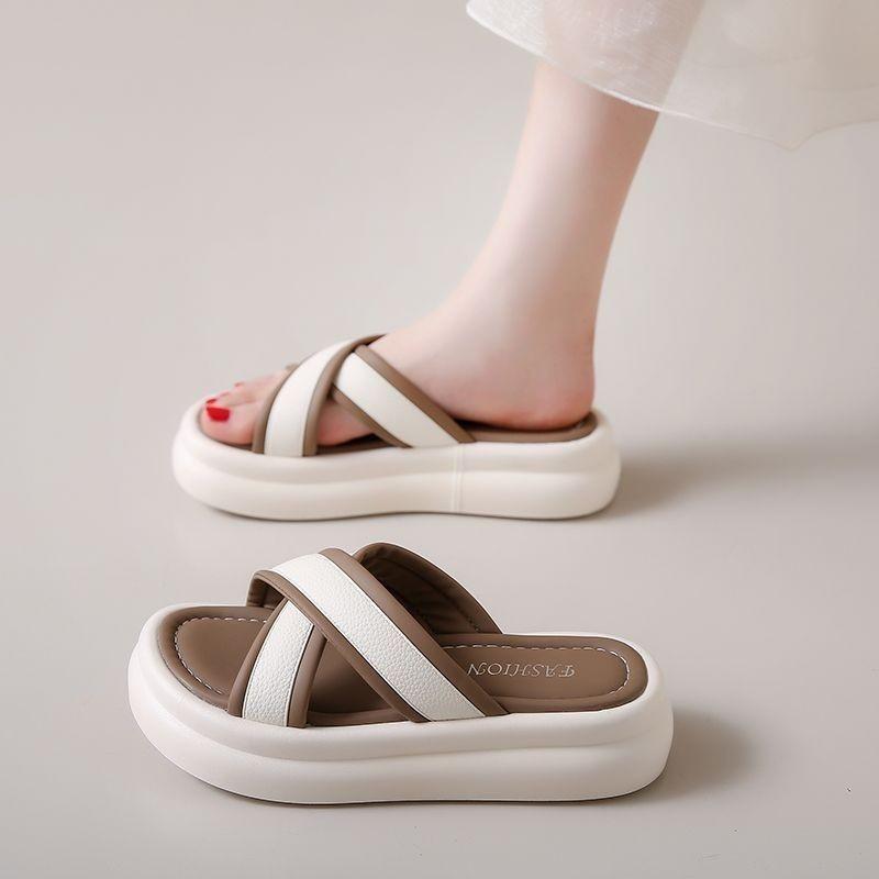 Soft Leather Slippers Women Wear 2025 New Summer Internet Celebrities Thick Bottom Breathable Non-slip Soft Bottom Women's Word Slippers