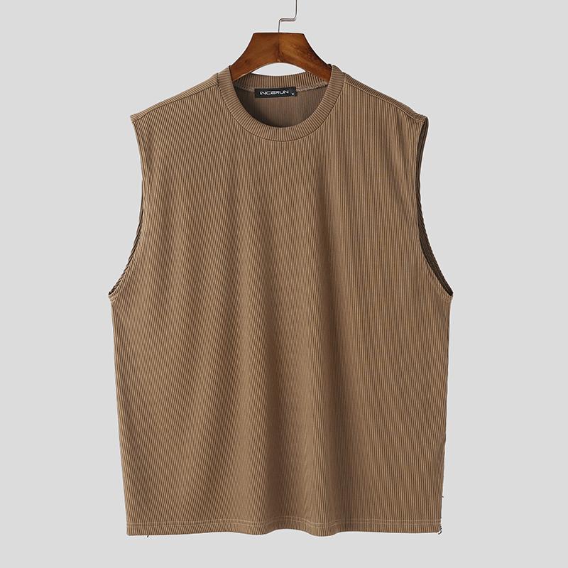 

INCERUN Чоловічі безрукавки з круглим вирізом без рукавів з м’язовими ребрами Літній жилет 3XL коричневий
