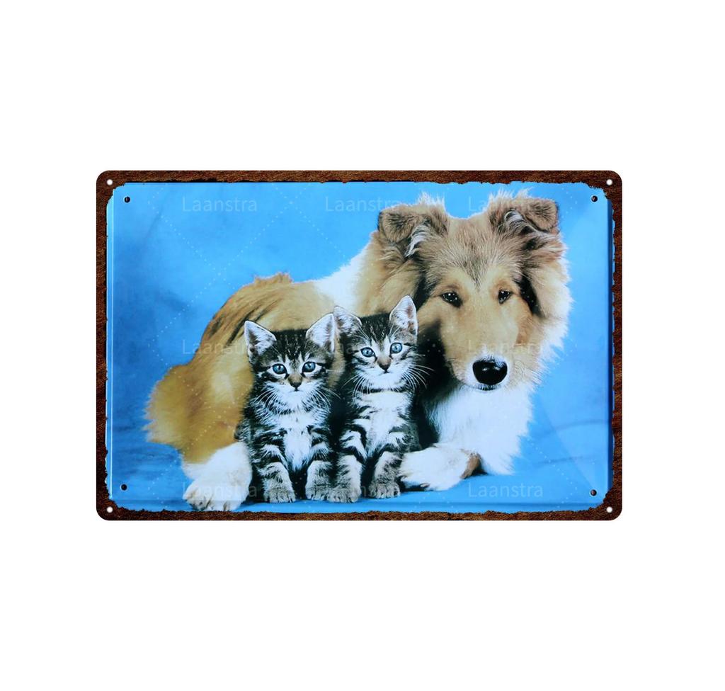 Retro Iron Painting Metal Plaque Attention Animals Dog and Cat Wall Decor Art Poster Tin Signs Bar Home Decoration Painting