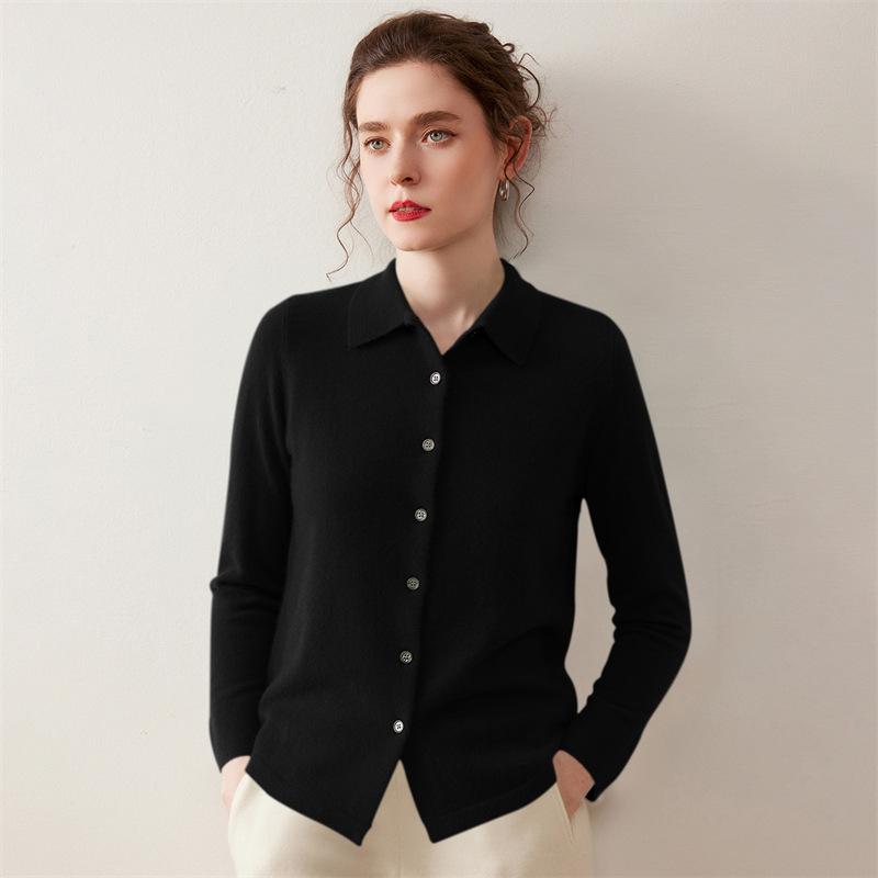 

Жіночий кашеміровий кардиган з коміром-поло - Осінньо-зимовий в язаний светр з довгим рукавом L