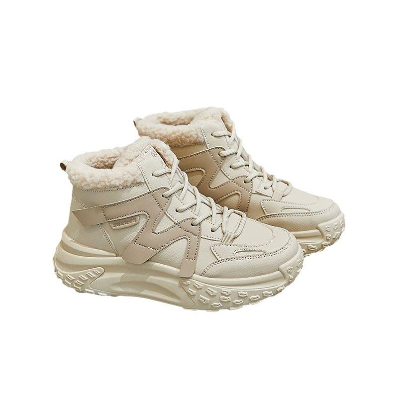 Shoes women's 2025 new popular high-top shoes thick-soled heightening dad shoes extra thick velvet shoes winter sports shoes