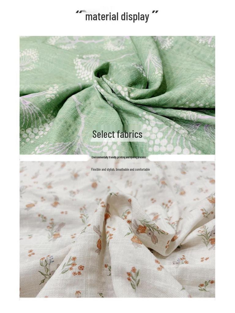 Dámské letní 2025 květinové bavlněné lněné šaty - Krátký rukáv, zeštíhlující pas, dlouhá délka, omlazující, módní ležérní oblečení pro matky