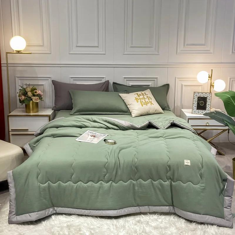 

Корейское охлаждающее летнее одеяло из ткани для двуспальной кровати для дома, шелковистое одеяло для кемпинга на открытом воздухе 150x200cm зелёный