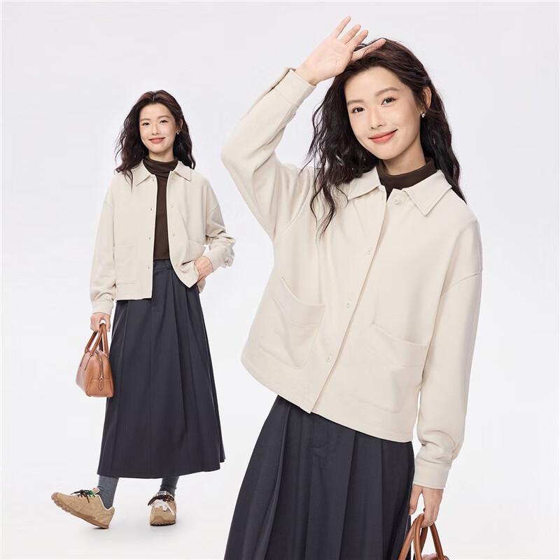 Giordano Women's Double Pocket Loose Lapel Short Cardigan