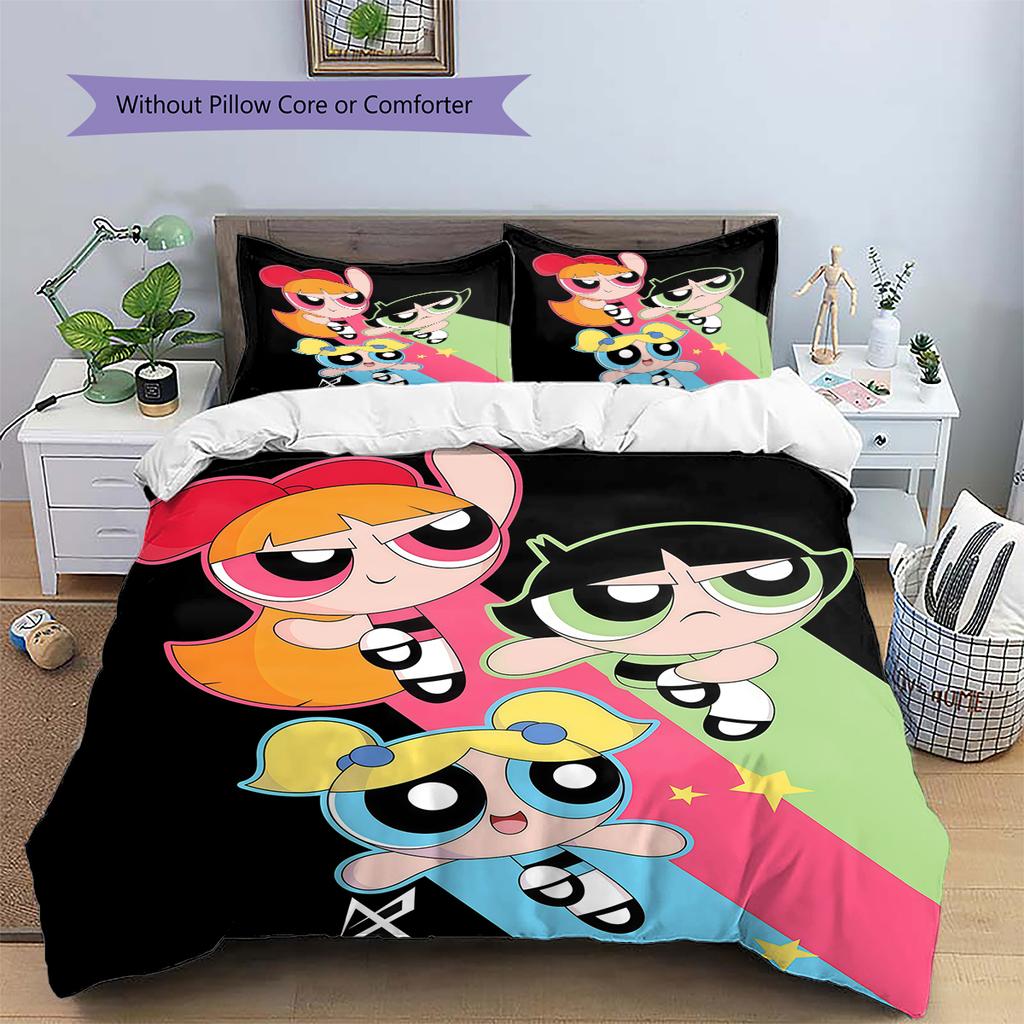 Poszewka na kołdrę i poszewki na poduszki z motywem Powerpuff Girls, Pościel dla fanów Powerpuff Girls, Idealny prezent.chl