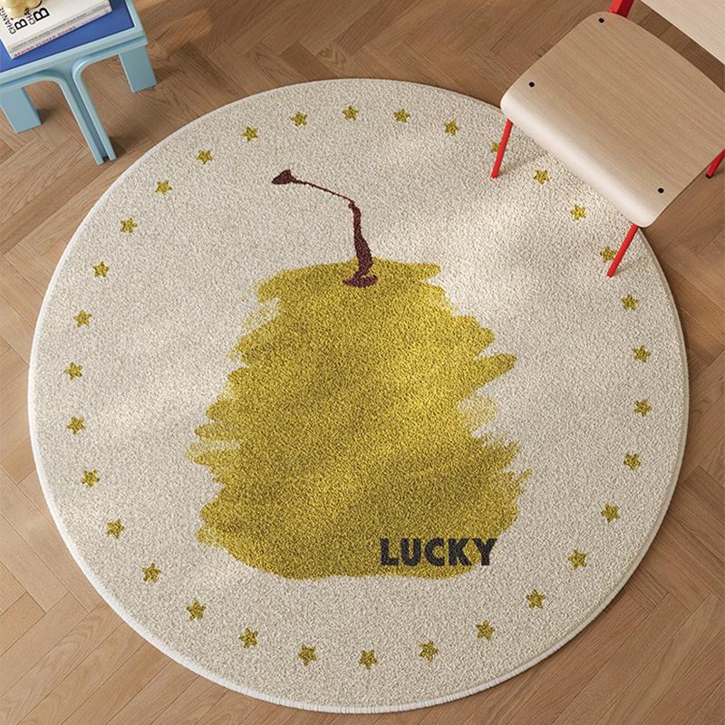

Living Room Carpet Non-slip Soft Fluffy Floor Mat Round Apple Letter Pattern Rug Bedroom Home Decoration Mats Alfombra Diameter 80cm