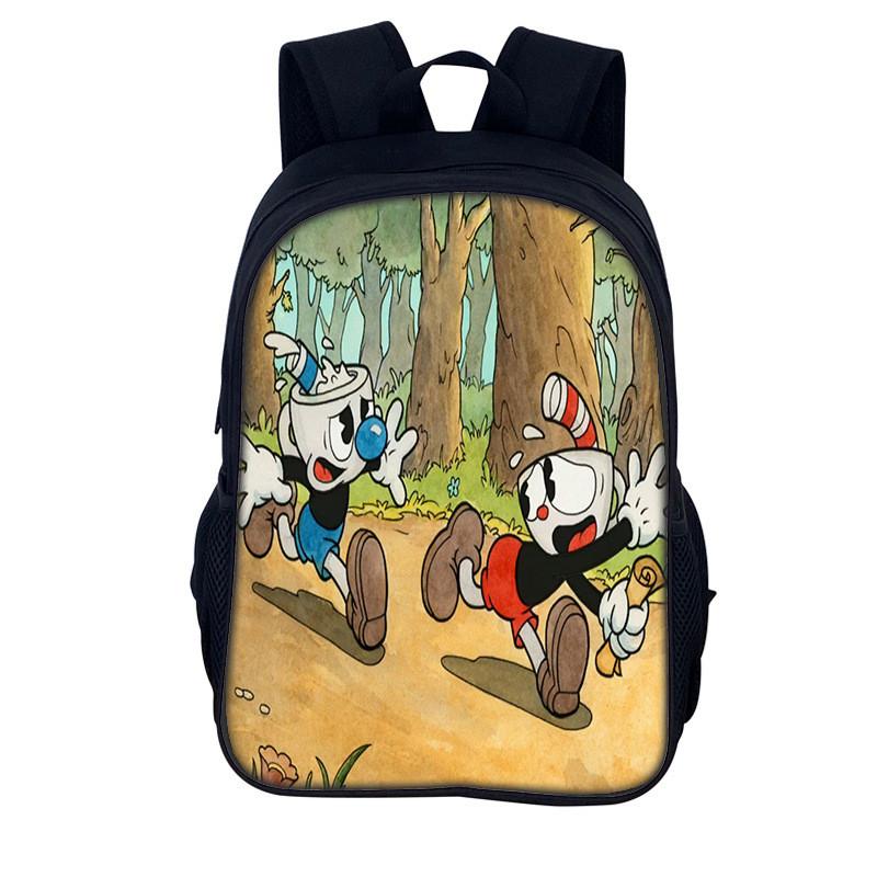 Cuphead Cartoon Backpack For Kids With Nylon Material And Spacious Design For School And Travel