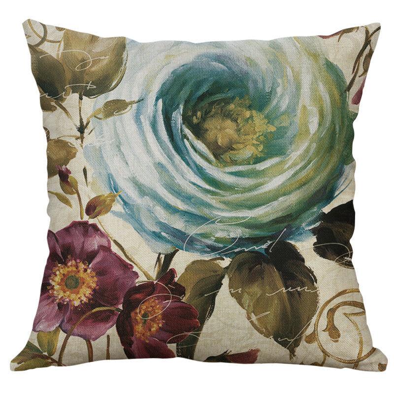 Premium Retro Flower Linen Pillow Case For Stylish Sofa Home Decor 18 Inches