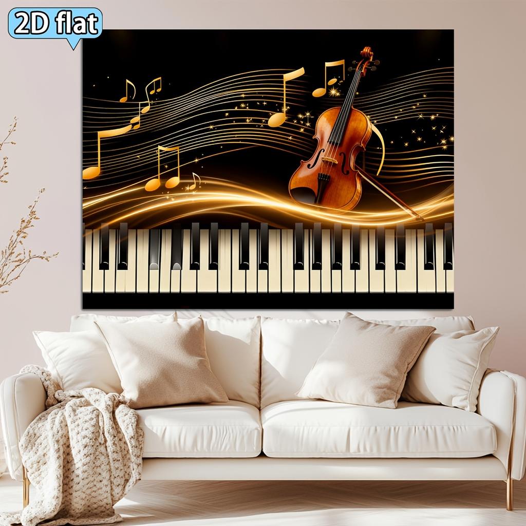 2D Flat - 2D Flat - 2D Flat - 1pc Music Theme Banner With Golden Music Notes For Music Event Decor