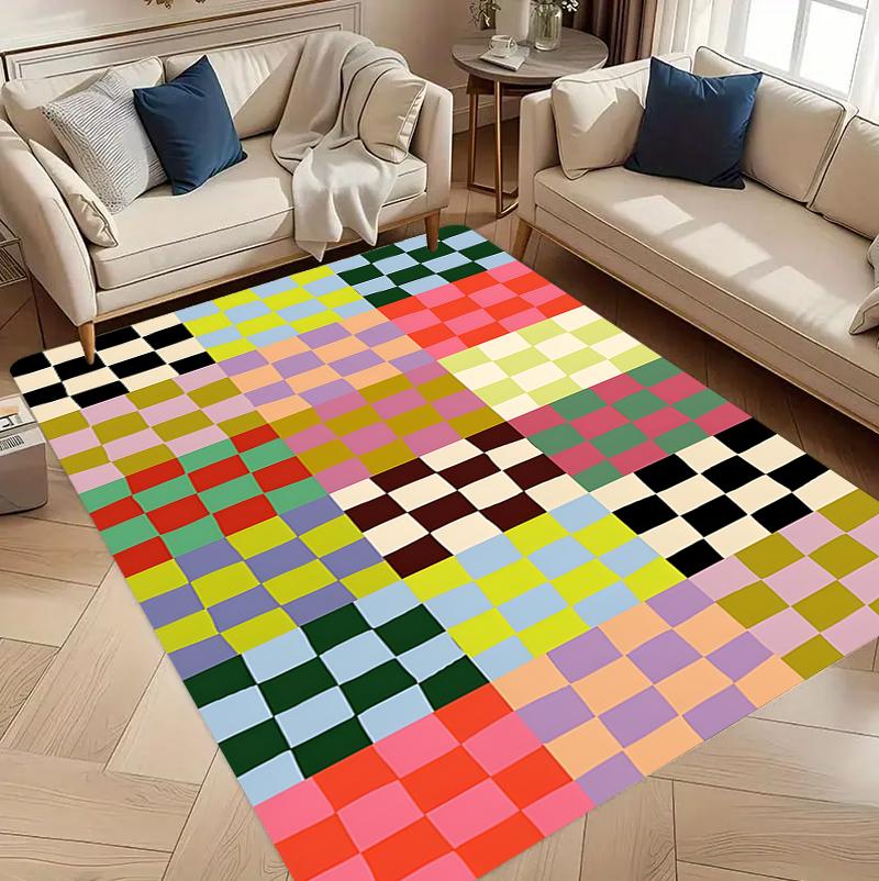 Grid Floral Carpet Mat Rug Home Decoration Living Room Bedroom Floor Decor Pastel Style Non Slip Rugs Living Room Decoration