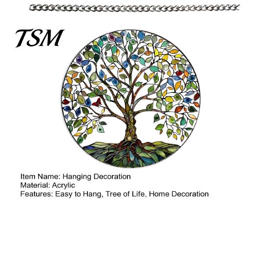 Wall Hanging Ornament Tree of Life Round Sign, Stained Glass Acrylic Suncatcher Decoration Decoration, Window for Indoor Outdoor