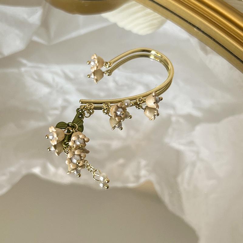 Lily Of The Valley Pearl Green Ear Hook For Women Statement Earring Boutique Jewelry Party Wedding Date Gift