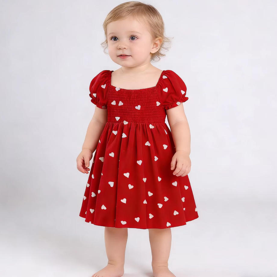 Girls' Fashionable And Caring Printed Dress For Summer, Children's Casual Dress With Bow Ties