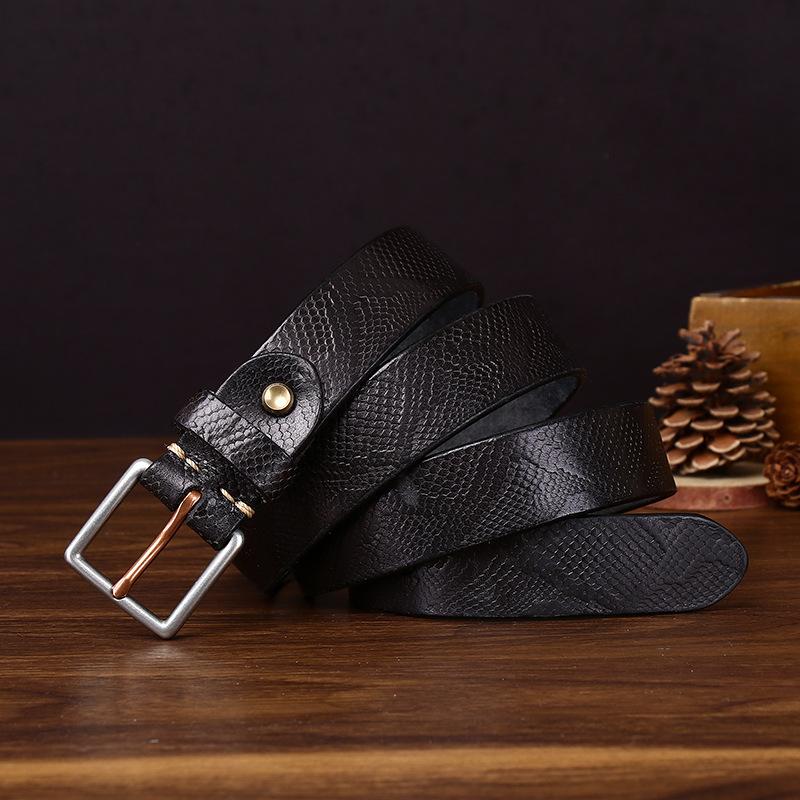 Trend Retro Fashion Versatile Snake Pattern Belt Women S Leather Pin Buckle First Layer Cowhide Steel Buckle Jeans Belt 90cm