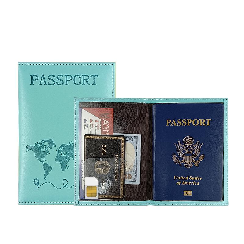 Multi-Color PU Leather Passport Holder with Map Design and Protective Stitching
