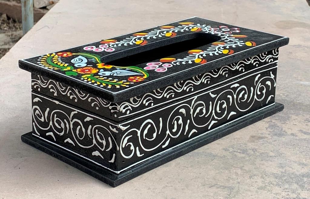 Ręcznie robione drewniane pudełko na chusteczki Ręcznie malowane Indyjska sztuka ludowa