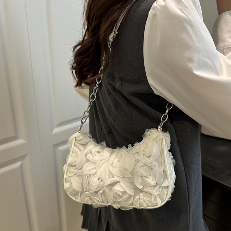 Elegant Rose Flower Shoulder Bag Women's Bridal Underarm Handbag Wedding Clutch Purse Evening Party Bag