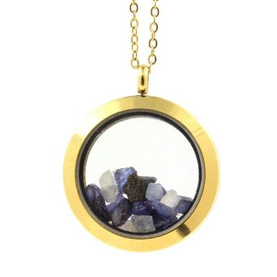 Stones and Minerals. Raw Benitoite Necklace. 20 Mm Medallion Model. Gold Color.
