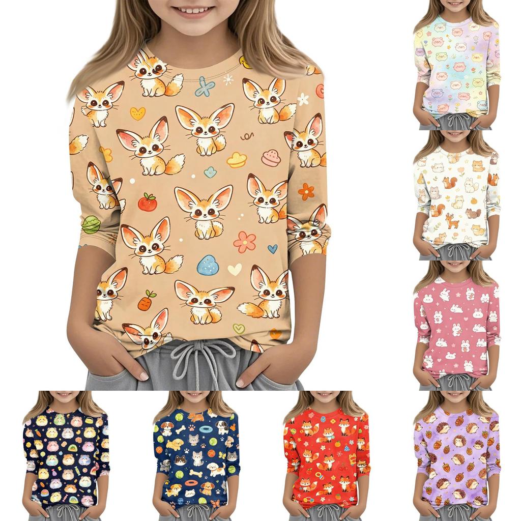 Kids Animal Print Casual T Shirt Crew Neck Three Quarter Sleeve Soft Comfortable Fit Lightweight Fabric for Everyday Wear
