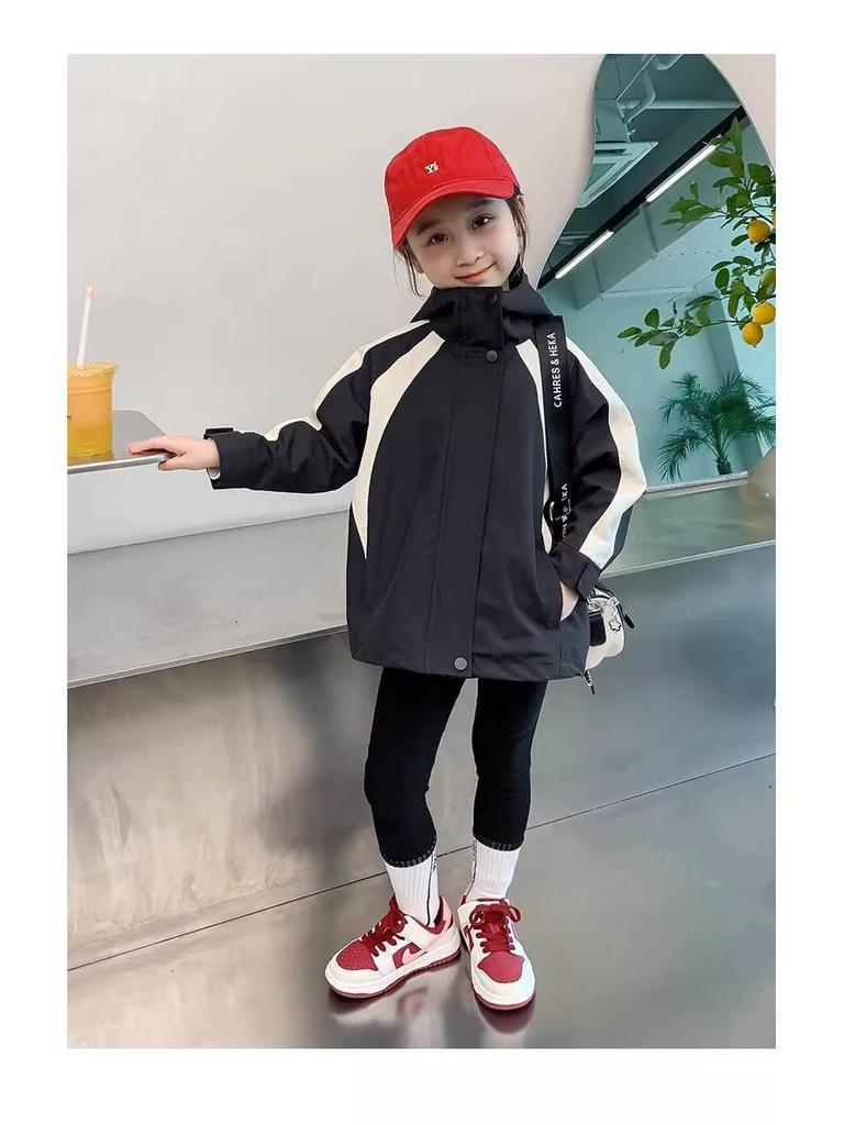 Girls' Hooded Autumn Windbreaker – Korean Style Casual Jacket for Children
