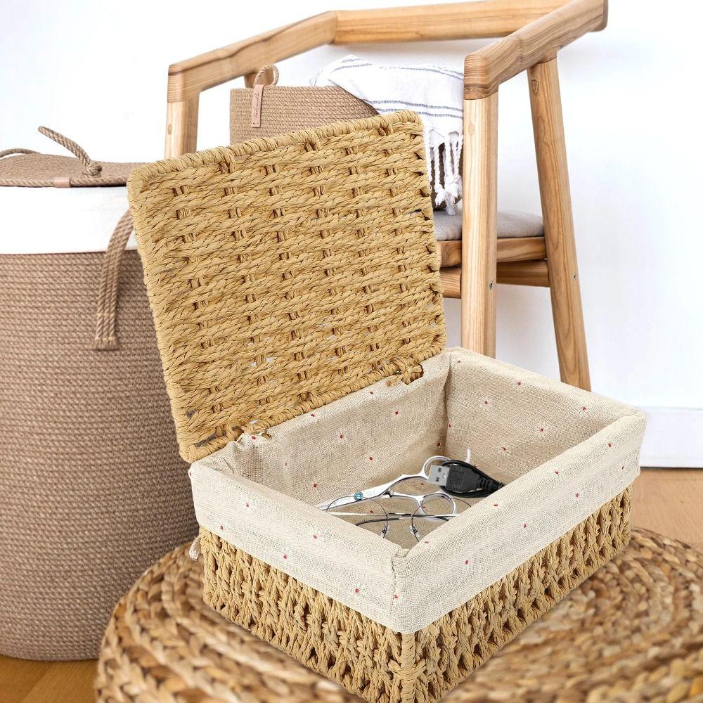 Hand Woven Laundry Hamper Bohemia Storage Basket Rustic Wicker Storage Baskets Desk Decoration
