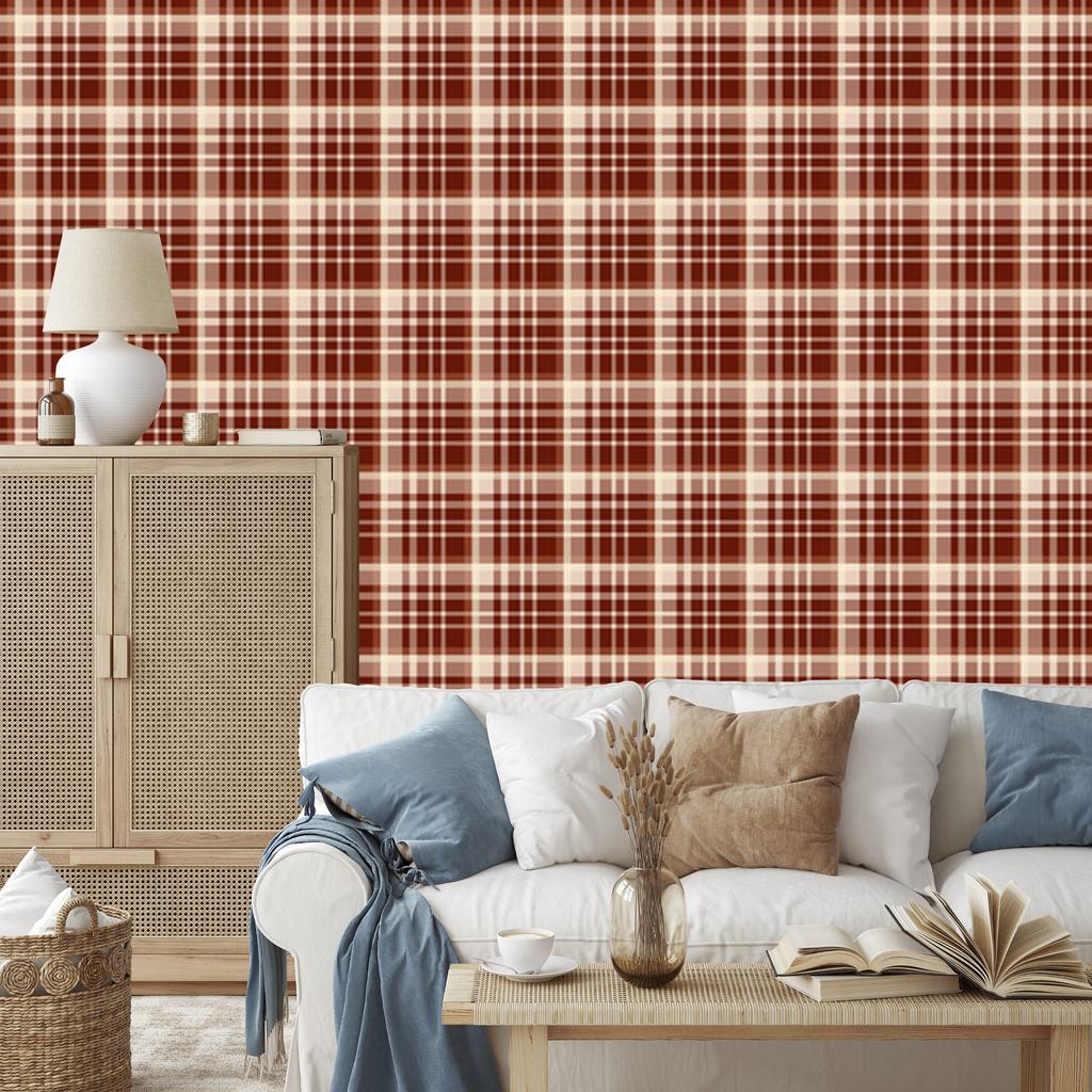 Autumn Orange and Beige Plaid Wallpaper for Living Room and Bedroom 50x1000