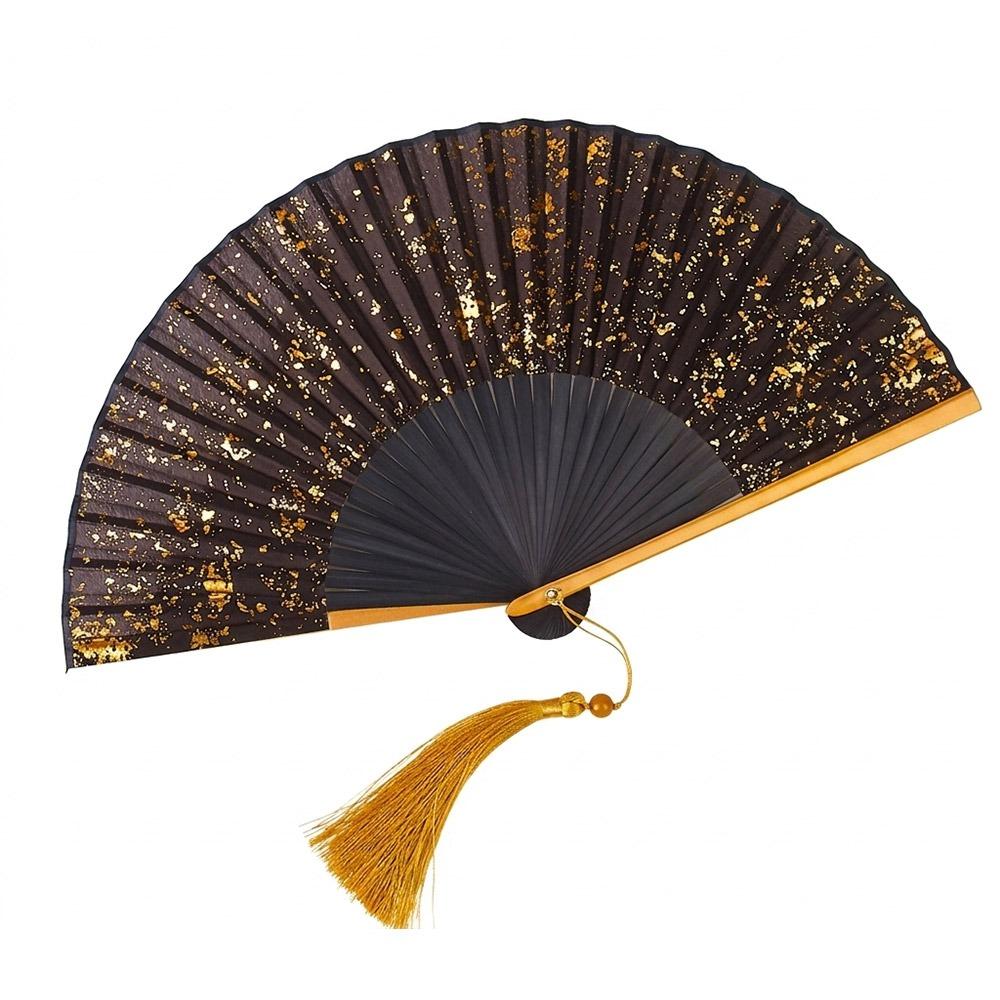 

Portable 6inch Folded Fan Gold Silver Bamboo Frame Chinese Retro Fan Photo Props with Tassel Hand Hold Fan Gift золотий