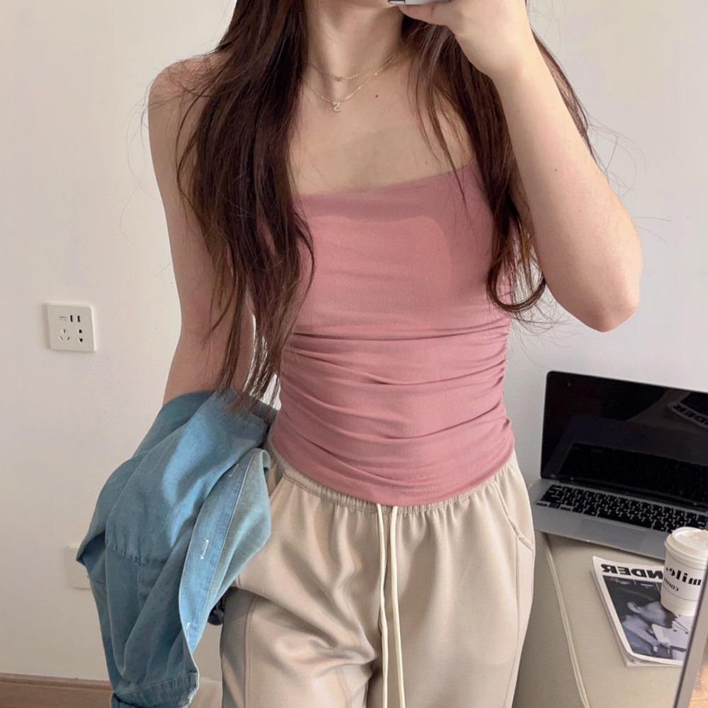 Podkładki na klatkę piersiową Crop Top Solid Halter Tank Top Kobiety Lato Camis Backless Camisole Moda Casual Top tuba Damska bez rękawów Cropped Kamizelka