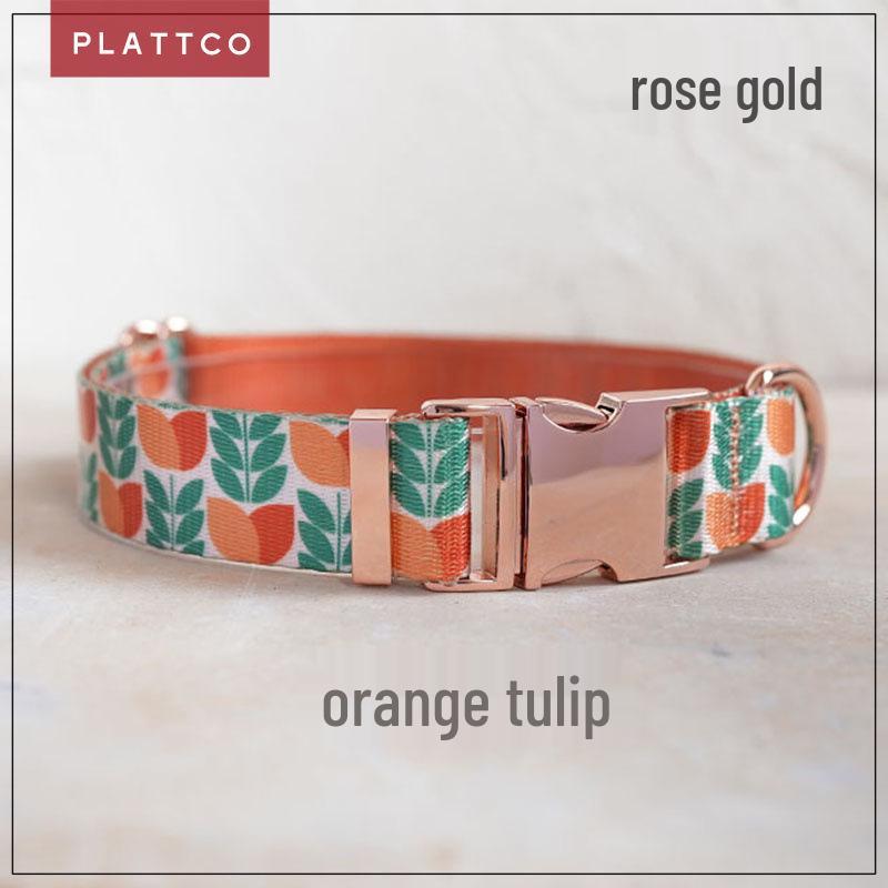 PLATTCO Sweet Orange Tulip Faux Nylon Dog Collar and Leash Set PDC348 M 2.5cm (42-48cm)