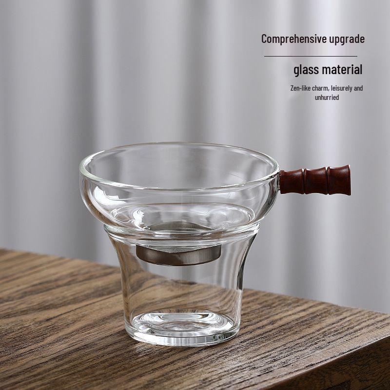 Transparent Heat-Resistant Borosilicate Glass Tea Infuser with Stainless Steel Strainer and Bamboo Handle