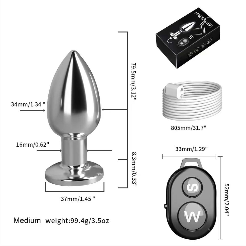 Metal Remote Control Vibration Anal Plug Stainless Steel Butt Plug for Vaginal/Prostimulate Use, Erotic Sex Toy Gift for Couples