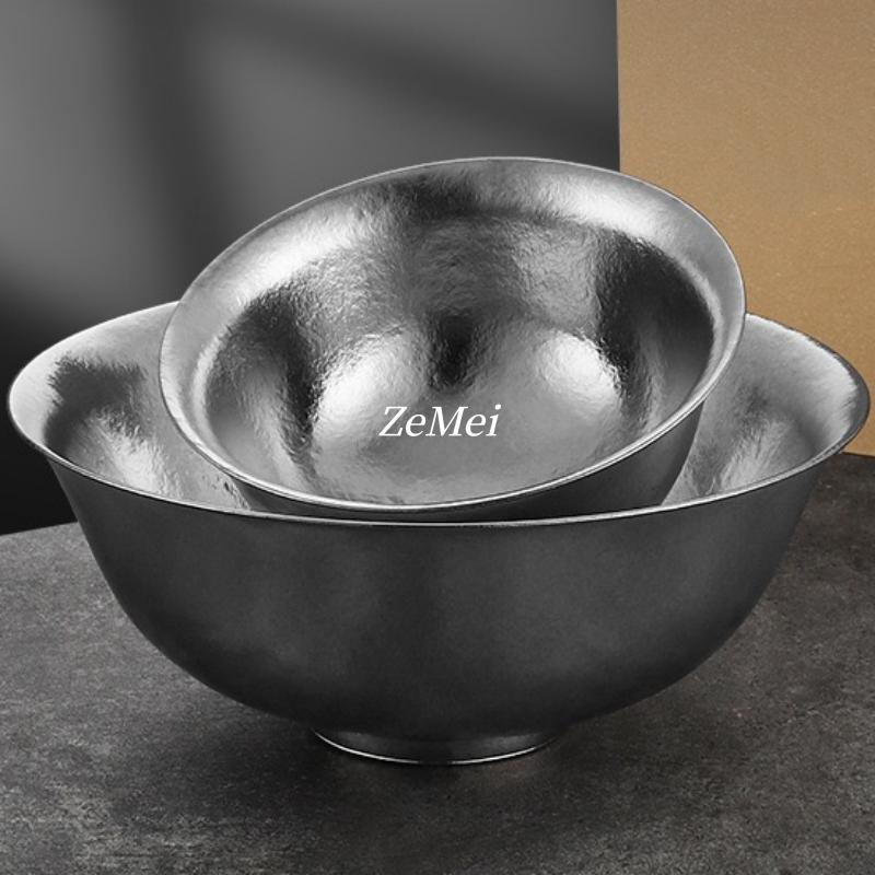 1Pcs Pure Titanium Double-Layer Bowl,Outdoors Heat-Resistant Home Rice Bowl Food Tableware,11.5 cm Insulated Plate Kitchenware
