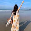 Dopamine Vacation Print Dress Loose Sleeveless Straps Summer Suspender Neck Dress