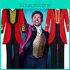 Fantasia Cosplay do Rei do Circo Barnum para Homens Tecido Misto de Poliéster Vermelho e Preto
