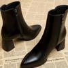 High Quality New Fashion Pointed Toe Thick Heel Side Zipper Short Tube Boots for Women In Autumn Winter of 2026 Zapatos De Mujer
