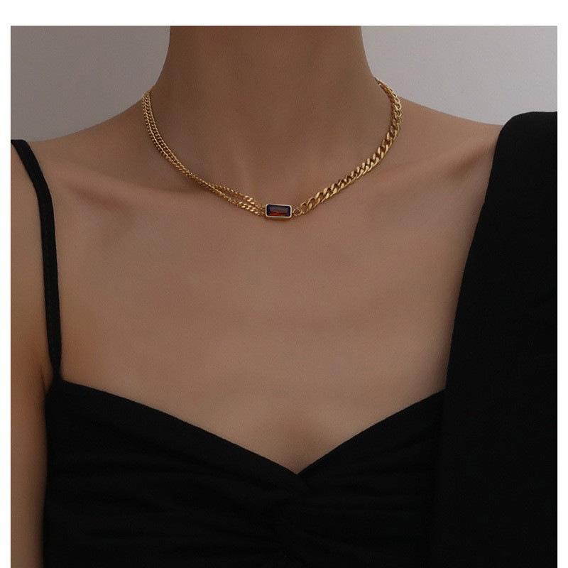 Elegant Multi-Color Zircon Necklace, Bracelet, and Earring Set: Double-Layered Luxury Women's Jewelry