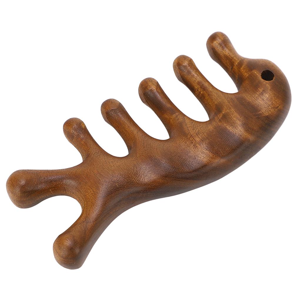 Grzebień Gua Sha Drzewo Sandałowe Ergonomiczny Szeroki Ząb Grzebień do Masażu Skrobania Skóry Głowy i Szyi, Ramion, Nóg