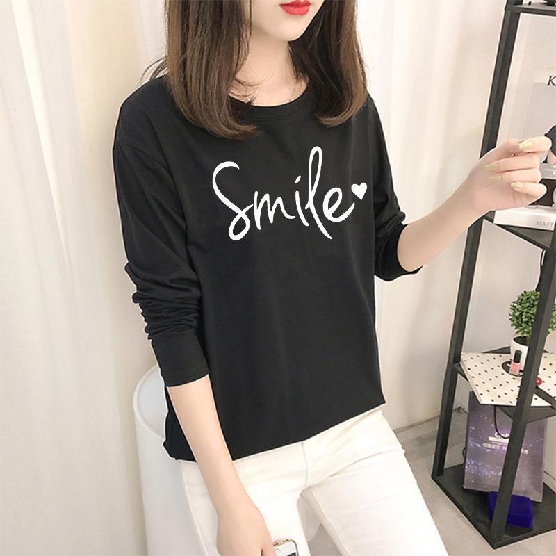 Autumn Korean Cartoon Bottoming Tops - Women's Long-Sleeved T-Shirts In Solid Colors