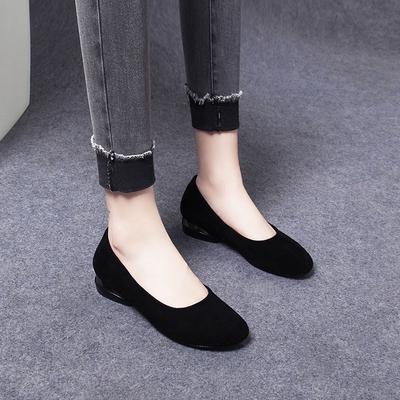 Rundkopf flachmündig einzelne Schuhe Damen Frühling und schwarzes Schafsleder Arbeitsschuhe niedriger Absatz flache Schuhe schlichtes Temperament