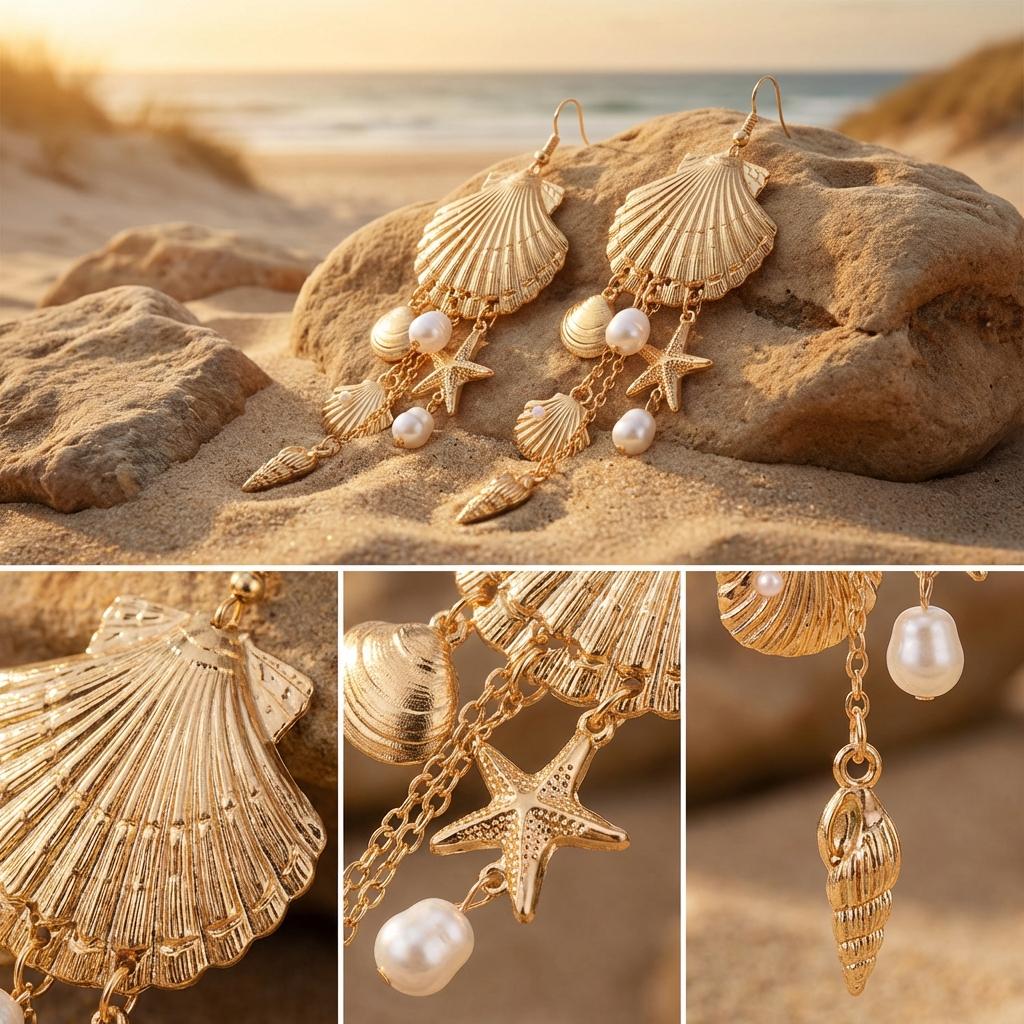 Bohemia Metal Starfish Shell Tassel Drop Earrings for Women Exquisite Imitation Pearl Seashells Earring Summer Party Jewelry