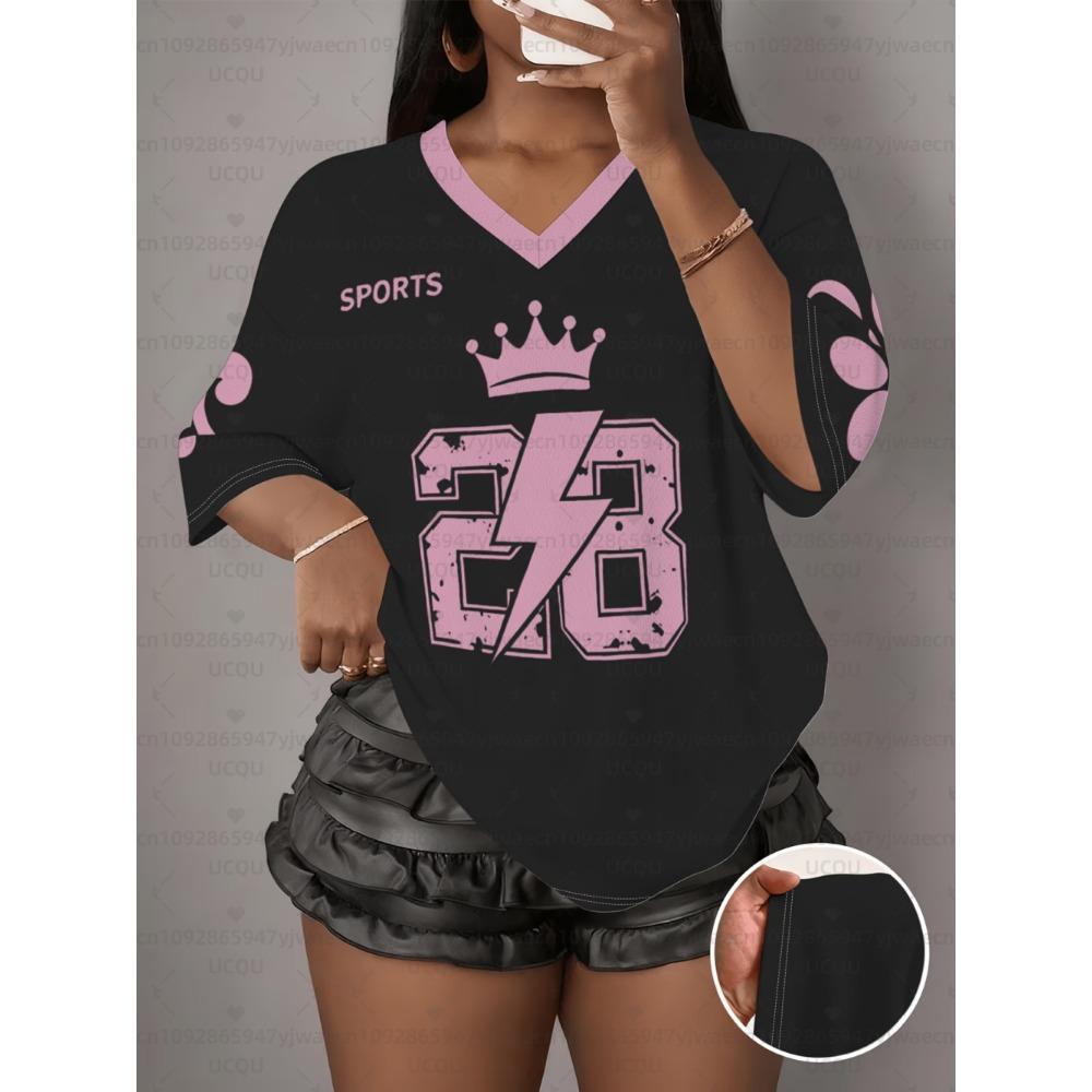 

Women s NO.28 Print V-Neck Short Sleeve T-Shirt Summer Graphic Tee Baseball Jerseys Plus Size Sport T-Shirt S