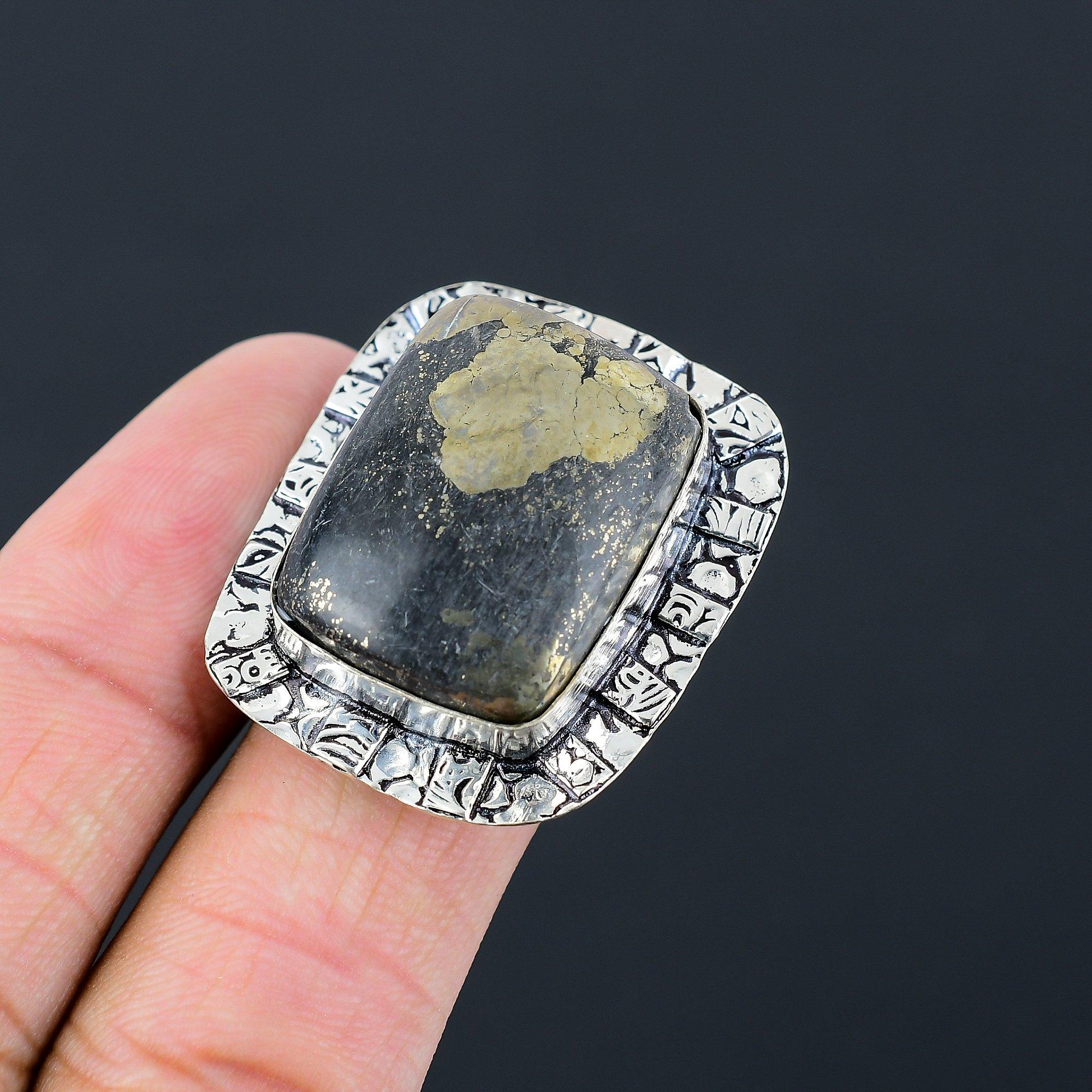 Easter Sale Pyrite Stone Art Deco Wife New Ring Jewelry 925 Sterling Silver US 8 8