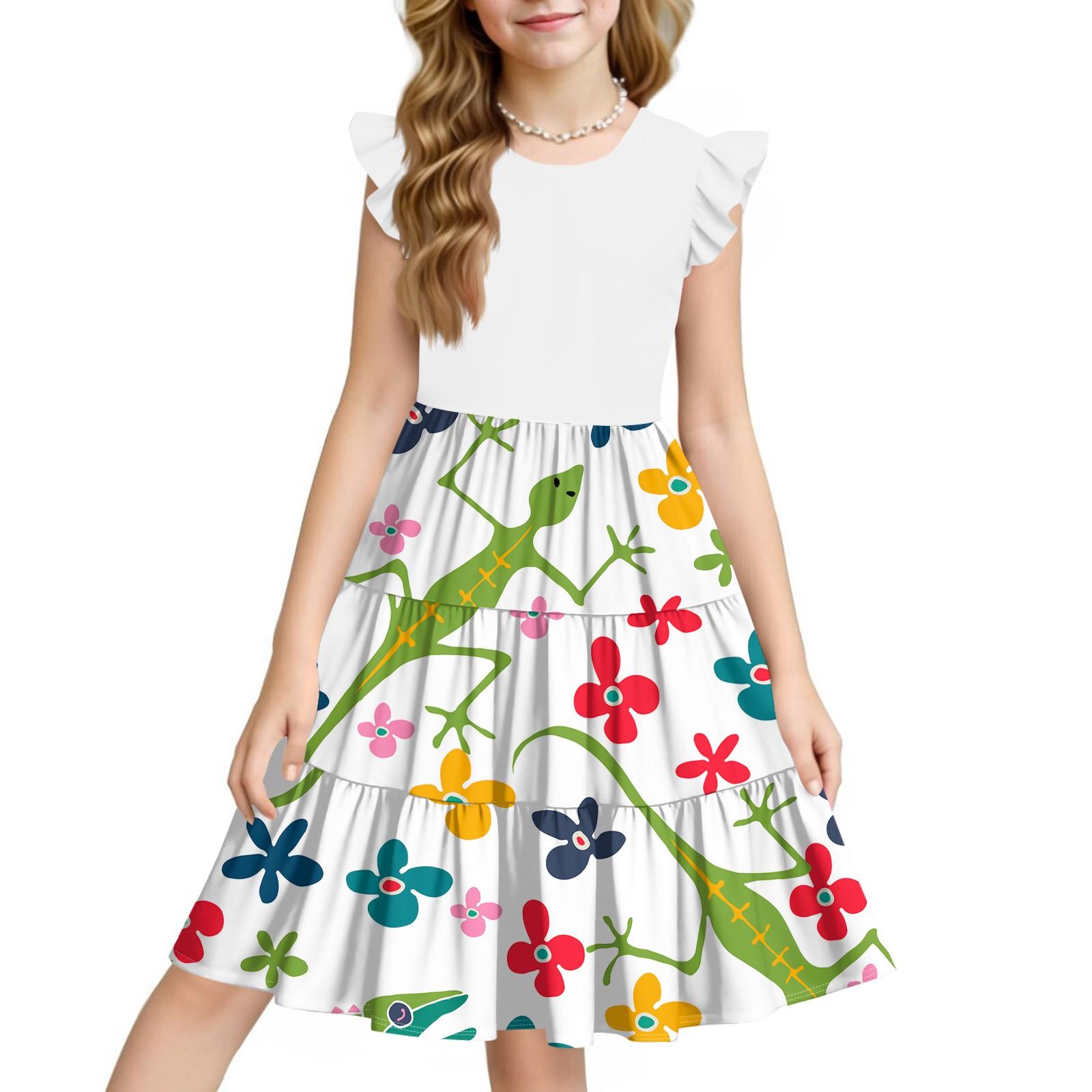 

Летнее детское платье для девочек с цветочным принтом, повседневное милое платье принцессы с круглым вырезом 160