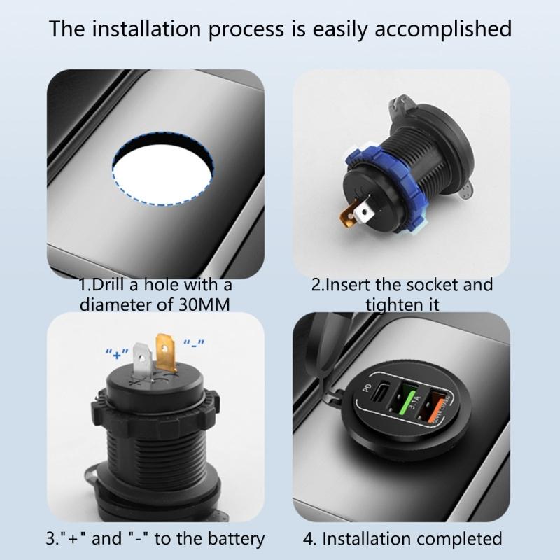 Double PD QC3.0 Car Power Outlet Adapter 4 USB Ports 83W Output Plastic Adapter Suitable for Trucks Boats Motorcycles