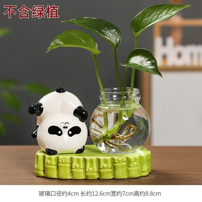 Cute Rabbit Hydroponic Plant Vases Transparent Glass Vase Tabletop Decoration Aquatic Flower Bottle with Wooden Base