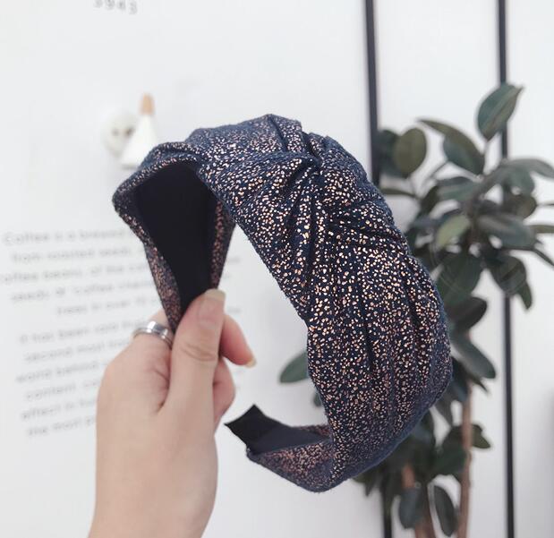 New Vintage Hairband Women Shining Stamping Cloth Wide Side Center Knot Headband Adult Classic Hair Accessories