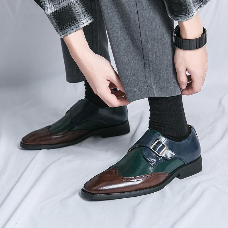 Casual Men's Leather Shoes Fashion Color Blocking Design Style Leisure Outdoor Party Hairstylists and Nightclub Shoes Size 38-48