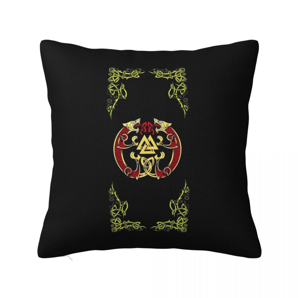 Valknut Symbol And Runes On Wood Norse Viking Odin Square Pillowcase Cushion Cover Pillow Case Throw Pillow Cover