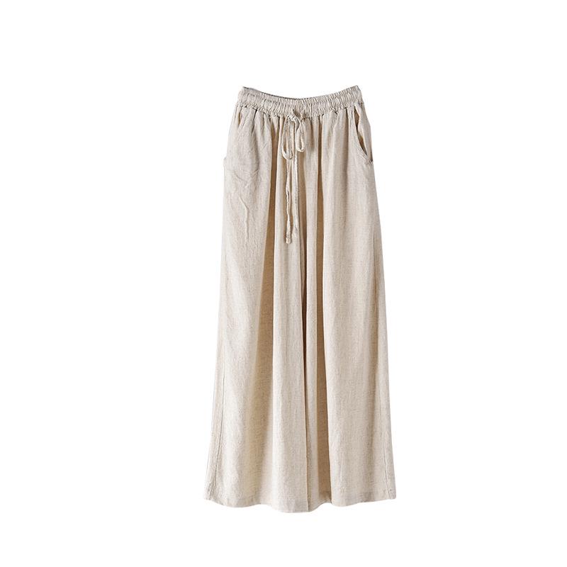 2026 Spring Women's Artistic Retro Loose Casual Wide-Leg Linen Pants with Elastic Waist.